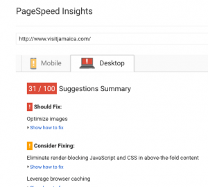 Jamaica's Website Page Speed