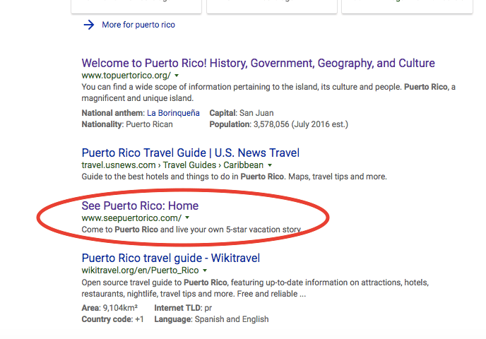 Search Snippet of Puerto Rico 