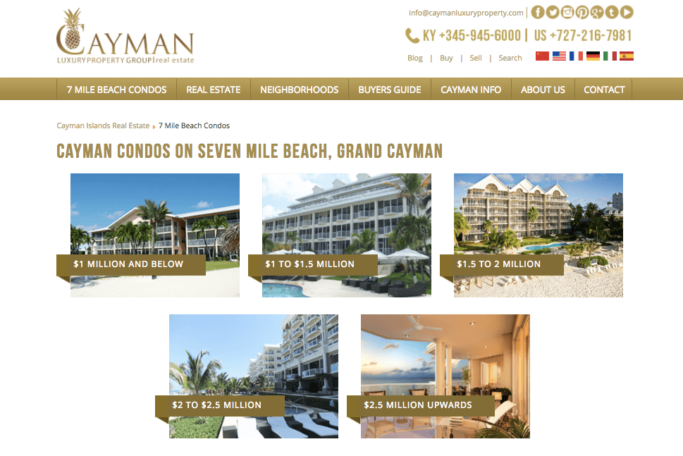 Landing page for "Condos on Seven Mile Beach for sale" 