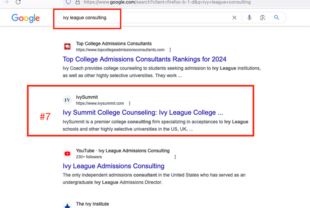 #7 for ivy league consulting