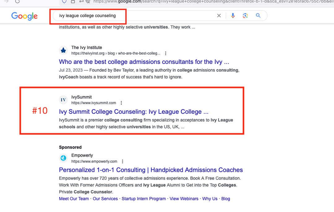 No. 10 for "ivy league college consulting"